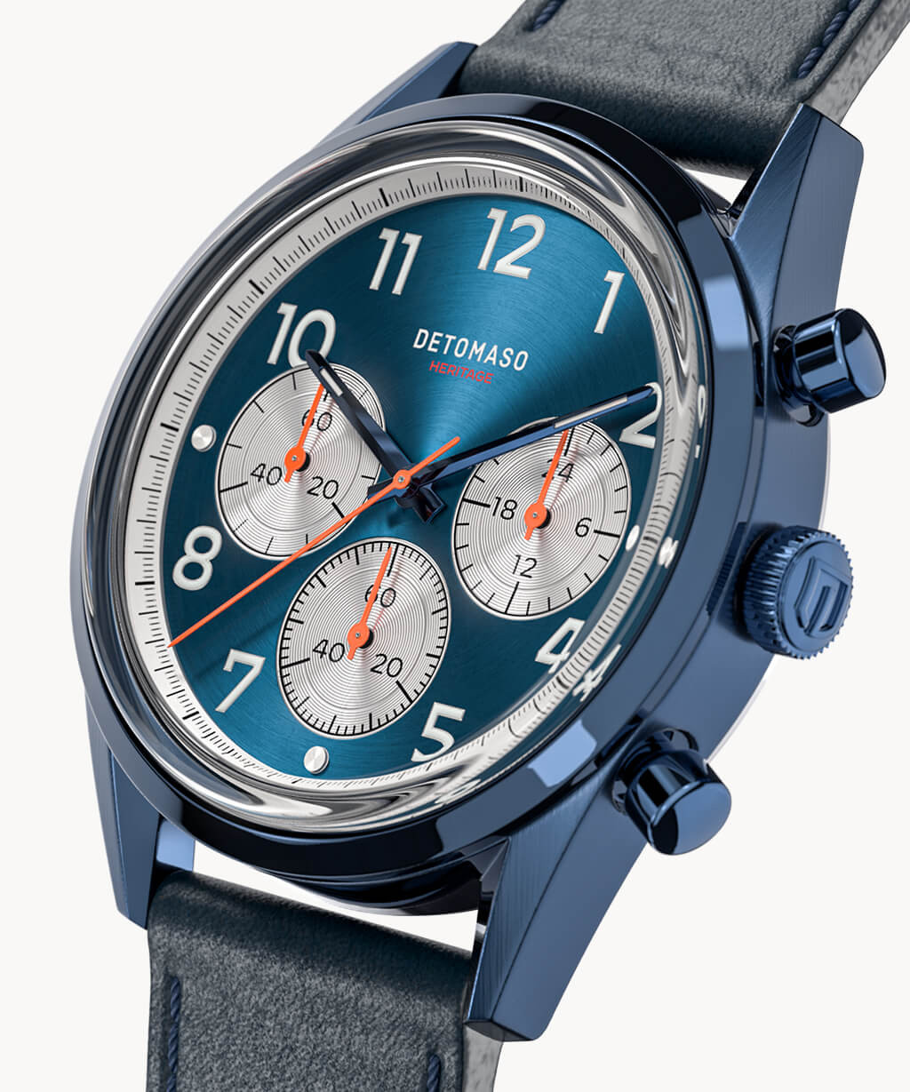 Men's Heritage Chronograph Leather Blue Dial Watch